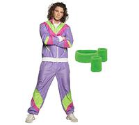 Boland - Ensemble d'entraînement pour hommes, violet-vert, survêtement des années 80 et bandeau de transpiration 3 pièces, Bad Taste, costume, carnaval, fête costumée