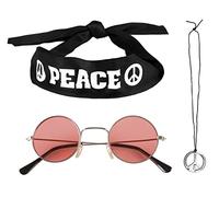Boland – Set hippie 3 pièces 44518 – bandeau Peace, lunettes rondes, collier – Multicolor G