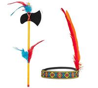 Boland - Ensemble indien Cheyenne, 2 pièces | Ensemble comprenant un bandeau à plumes et une hache pour costume western, carnaval et soirée à thème, chef de tribu