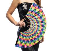 Boland - Éventail UV Rave XL, éventail à main qui brille sous la lumière noire, éventail pliable pour le carnaval, les festivals et les soirées à thème