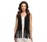 Boland - Gilet BOHÈME SUÉDINE Noir À Franges Hippie Femme