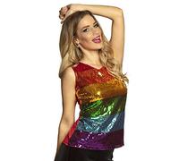 Boland - Top à paillettes arc-en-ciel, pour dames, top à paillettes, disco queen, tenue de soirée, costume, fête costumée, carnaval