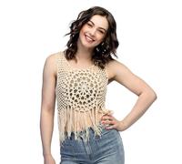 Boland 44588 - Top crocheté à franges, taille M, crop top pour femmes, chemise sexy pour discothèque ou soirée, costume pour carnaval et soirée à thème
