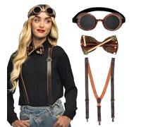 Boland - Kit de Costume Steampunk | Lunettes, nœud papillon et bretelles pour costume rétro, Carnaval, cosplay et soirée à thème
