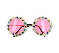 Paire De Lunettes Roses Flower Power Strass Femme Rose