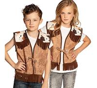 Boland Mixte Gilet Sauvetage Aspect cuir avec franges et taches de vache pour cowboy ou luge D guisement carnaval, Blanc., 10-12 ans EU