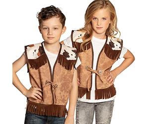 Boland Mixte Gilet West Sauvage Aspect cuir avec franges et taches de vache pour cow boy ou rodeor costume carnaval, Blanc., 4-6 ans EU