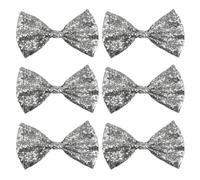 Boland - Nœud papillon pailleté, taille env. 13 cm, élastique, design étroit, carnaval, soirée déguisée, Argent