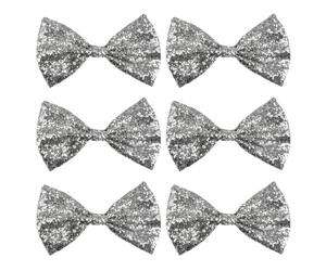 Boland - Nœud papillon pailleté, taille env. 13 cm, élastique, design étroit, carnaval, soirée déguisée, Argent