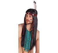 Boland Perruque Takoda indienne bandeau à plumes cheveux longs lisses synthétique pour adultes Noir