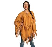 Boland Poncho indien 44095 – Marron aspect cuir, franges et perles, taille unique, pour adultes