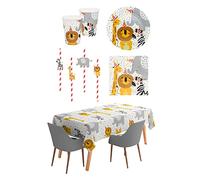 Boland - Safari Set décoration de table, décoration, gobelets en carton, assiettes, serviettes, nappe, pailles, anniversaire, fête des enfants, animaux