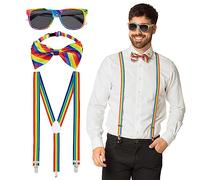Boland - Set d'accessoires de fête, Set de 3 pièces, Lunettes, Noeud et Bretelles, Paillettes Brillantes, Accessoires de Costume, Carnaval, réveillon, fête à thème