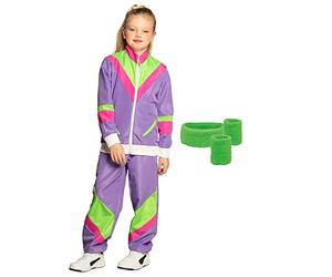Boland - Set d'entraînement pour enfants, violet-vert, survêtement années 80 et set de 3 bandeaux à transpiration, Bad Taste, déguisement, carnaval, fête à thème
