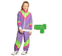 Boland - Set d'entraînement pour enfants, violet-vert, survêtement des années 80 et set de 3 bandes à transpirer, Bad Taste, déguisement, carnaval, fête à thème