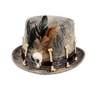 Boland Titre 72180 - Chapeau Voodoo Nawu cylindrique avec tête de mort, taille unique, adulte, beige/marron, avec ruban et applications, Halloween, carnaval, fête à thème