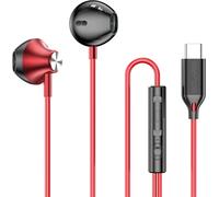 Bolaris, écouteurs semi-intra-auriculaires USB-C avec télécommande modèle Jupiter, rouge / noir