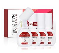 BOLASEN 4 Bouteilles Colle Ongles 15ML Extra Forte Pinceau Capsule Application Rapide