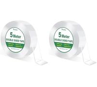 Bolatus 5m Ruban Adhésif Double Face Extra Fort Transparent, Double Face Réutilisable Lavable, Multifonctionnel Ruban adhésif Pour Tapis/Photo/Décoration (Lot de 2)
