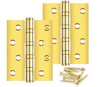 Bolatus Lot de 2 charnières de porte pliables 100 x 75 x 3 mm - En acier inoxydable doré - Avec 8 trous - Avec vis et charnières pour portes massives