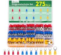 Bolatus Lot de 275 cosses de câble à anneau 0,5-6 mm² - Lot de cosses de câble M4/M5/M6/M8 - 12 tailles - Connecteurs à sertir partiellement isolés - Pour garage, pièces de voiture