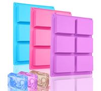 Bolatus Lot de 3 moules rectangulaires en silicone à 6 cavités pour la cuisson, les gâteaux, le chocolat, les biscuits, les glaçons faits à la main (rose + bleu + violet)