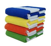 BolBom*S Lot de 4 Grandes Serviettes de Plage à Rayures Cabana 100% Pur Coton, Douces et épaisses (76,2 x 152,4 cm), Grandes Serviettes de Piscine, parfaites pour hôtel, Spa et Bain - Jaune, Bleu,