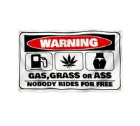 Bolcagob Drapeau « Gas, Grass Or Ass Nobody Rides For Free » - 1,5 x 2,4 m - Double imprimé - Drapeau d'avertissement - Tapisserie - Décoration de dortoir, maison, université - 4 œillets en laiton