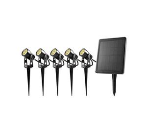 BOLD Lot de 5 spots LED solaires pour extérieur/jardin (blanc chaud) - Batterie Li-ion interchangeable - Piquets en métal - Étanche IP65-5 x 70 lm - Jusqu'à 9 heures d'autonomie.