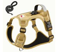 BOLDPET Harnais pour chien avec support Airtag et laisse - Oxford de qualité supérieure - Réfléchissant - Harnais réglable pour chiens de petite, moyenne, grande et XL (kaki, taille L)
