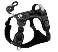 BOLDPET Harnais pour chien avec support Airtag et laisse - Oxford de qualité supérieure - Réfléchissant et réglable - Pour chiens de petite, moyenne, grande et XL (noir, L)