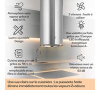 Bolea Hotte aspirante d'îlot Ø38 cm évacuation/circulation d'air 600 m³/h LED avec filtre à charbon actif A++