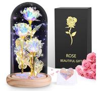 BOLEi Idée Cadeau pour Femme, Fleur Éternelle en Verre, Rose Brillante, Présent pour Maman, Anniversaire, Noël ou Amie Spéciale