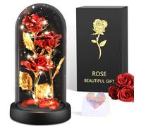 BOLEi Rose Eternelle Cadeau Femme, Rose Rouge LED(3 Roses Rouge Doré) | Rose Eternelle Sous Cloche Cadeau Anniversaire, Noel, Saint Valentin, Fete Des Meres, Hochzeitstag Elle, Maman, Épouse,Sœur