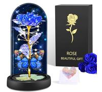BOLEi Rose Eternelle Cadeau Femme, Rose Rouge LED(Rose Bleue Classique) | Rose Eternelle Sous Cloche Cadeau Anniversaire, Noel, Saint Valentin, Fete Des Meres, Hochzeitstag Elle, Maman, Épouse,Sœur