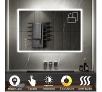 BOLEO Miroir LED lumineux fonctions tactiles + antibuée Dimensions - 80 x 120 cm