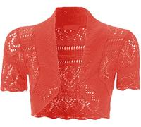 Boléro en crochet ouvert sur le devant pour femme à manches courtes, corail, 52-54