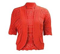 Boléro en crochet ouvert sur le devant pour femme à manches courtes en tricot, Rouge, 52-54