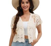 Boléro à manches courtes pour femme avec dentelle au crochet, Beige-a, taille unique