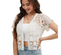 Boléro à manches courtes pour femme avec dentelle au crochet, blanc, taille unique