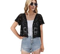 Boléro à manches courtes pour femme avec dentelle au crochet, noir, taille unique