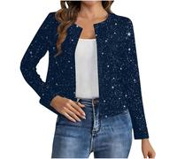 Boléro à paillettes ouvert sur le devant - Cardigan court scintillant pour femme - Blazer léger à paillettes - Pour soirée, club, fête, mariage, rave, bleu marine, M