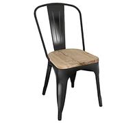 Bolero Chaise en Acier Noir avec Assise en Bois (Lot de 4)