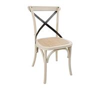 Bolero Chaise en chêne avec dossier croisé métal couleur sable (lot de 2), finition Earthwash, assise en rotin et structure en chêne, hauteur d'assise : 470 mm, DR306