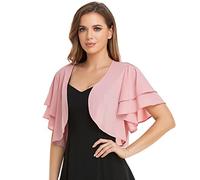 Boléro court à manches courtes en mousseline de soie ouvert sur le devant pour femme, rose poudré, Taille S