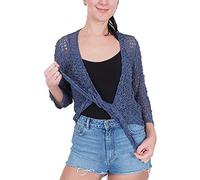 Boléro crochet uni style popcorn pour femme avec filet de pêche élastique noué à la taille, denim, Taille unique