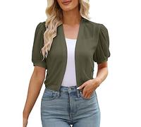 Boléro d'été en mousseline de soie pour femme - Ouvert sur le devant - Manches courtes - Veste transparente décontractée et légère - Coupe ajustée - Pour robe de soirée, cape de mariage, ag, XXL
