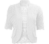 Boléro en crochet ouvert sur le devant pour femme à manches courtes en tricot, blanc, 52-54