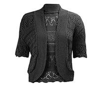 Boléro en crochet ouvert sur le devant pour femme à manches courtes en tricot, Noir , 56-58