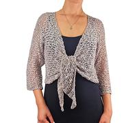 Boléro en crochet uni extensible à nouer à la taille pour femme, gris clair, Taille unique